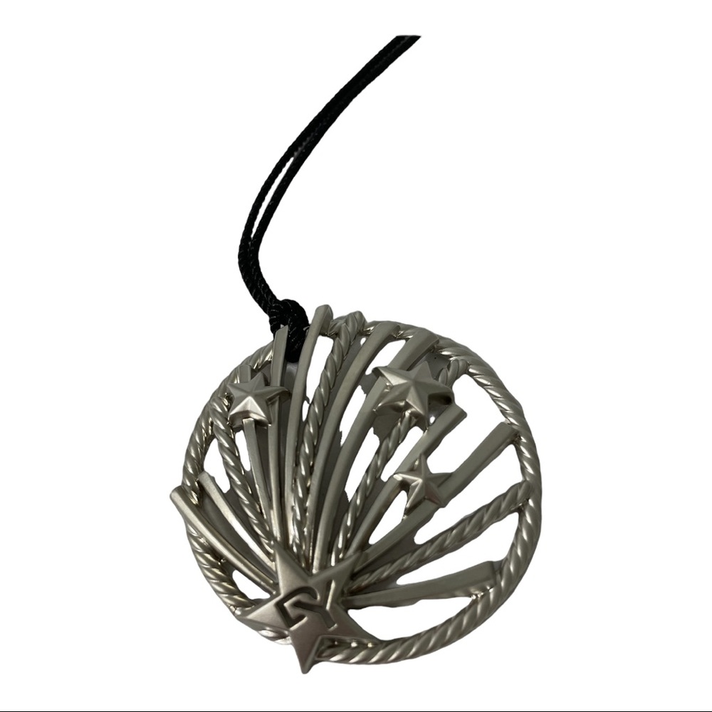 David Yurman silver tone pendant on black silken string statement ornament